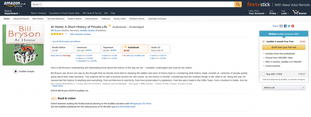 Bill Bryson At Home on Amazon