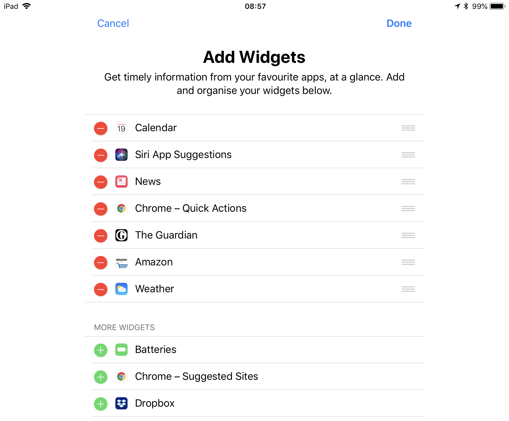 iPad widgets screen
