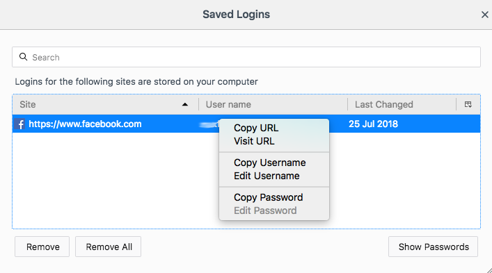 Export passwords from Firefox