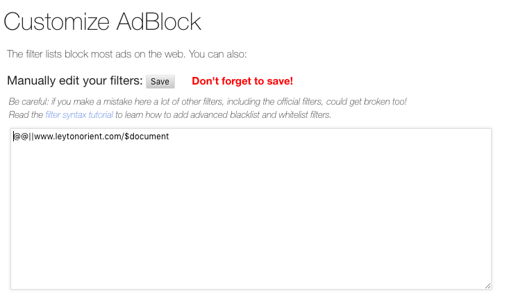 Set exceptions for an ad blocker in Chrome
