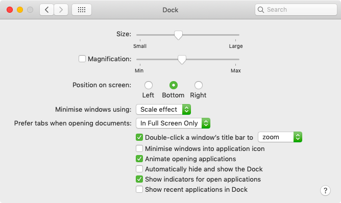 Change Dock settings