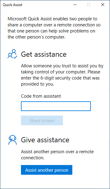 Choose to Get Assistance or Give Assistance in Quick Assist