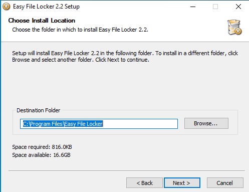 Easy File Locker Choose Install location