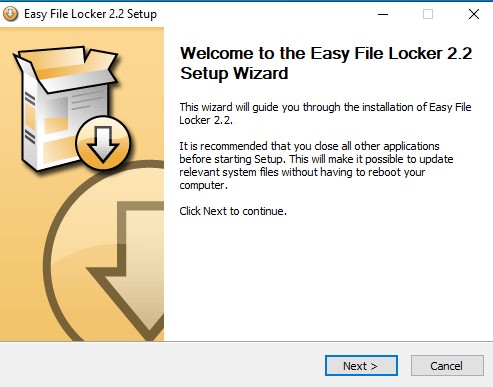 Easy File Locker Welcome Screen