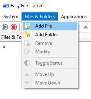 Easy File Locker Add file