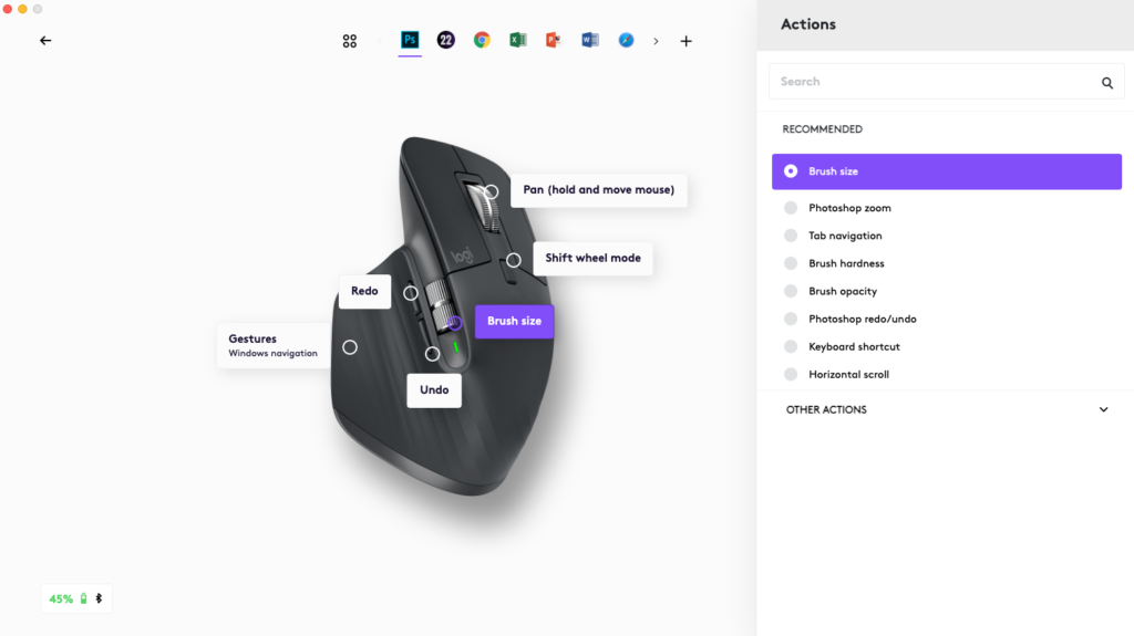 Logi Options+ software showing MX Master 3 mouse customisation