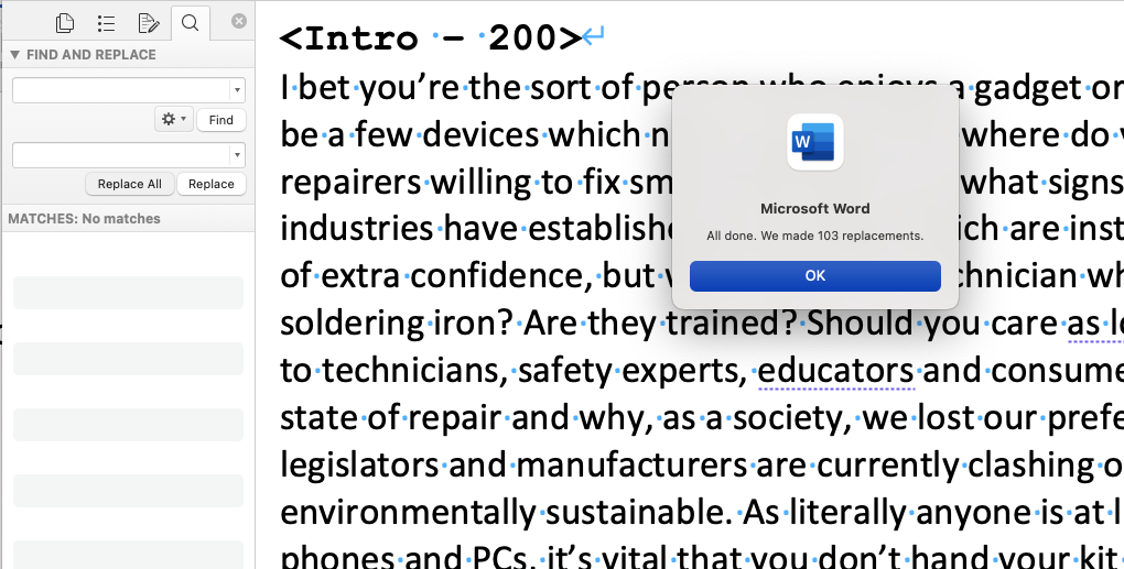 Microsoft Word find and replace 