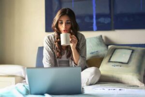 Woman sat at laptop