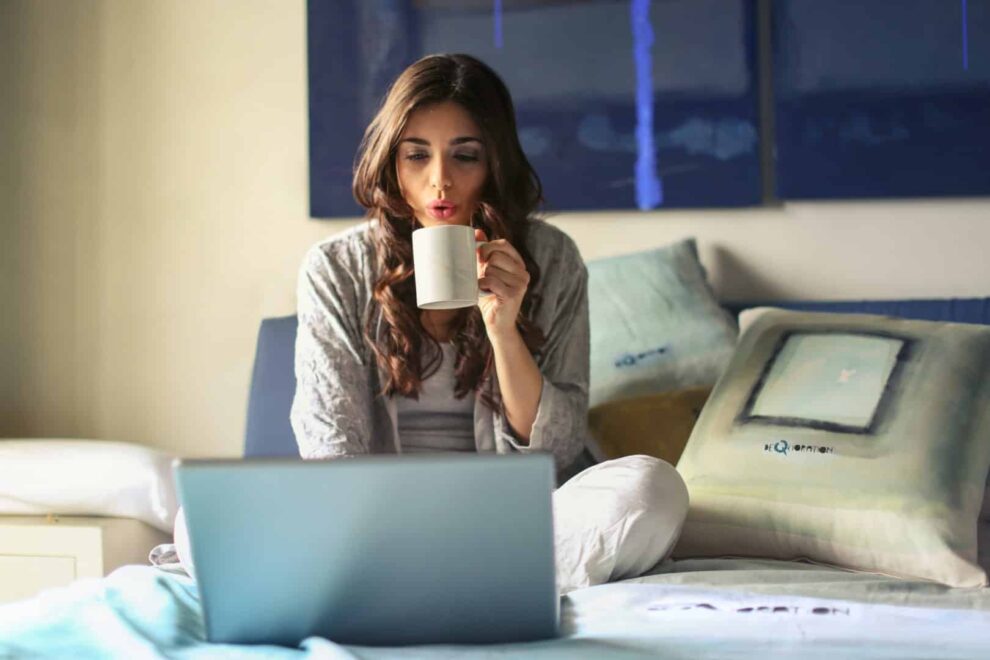 Woman sat at laptop
