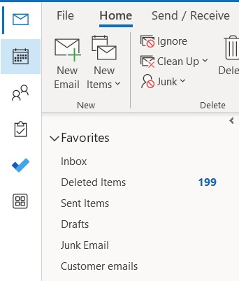 Navigation pane at the side on Outlook 365