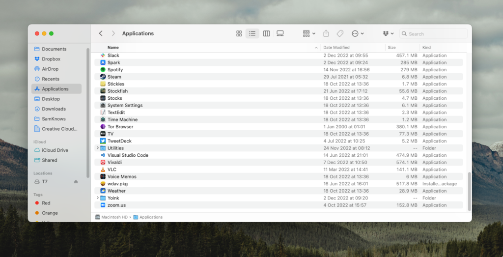 macOS applications listing Zoom
