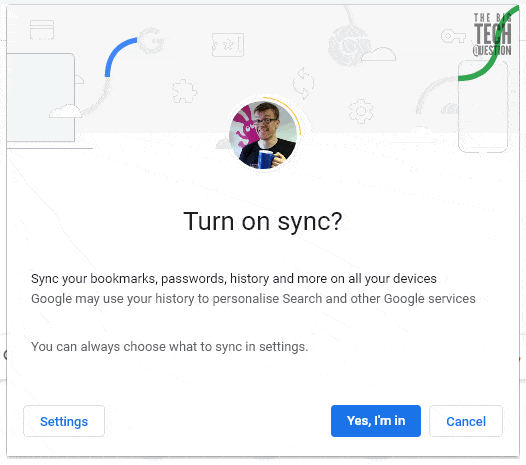 Launch screen for Google Chrome synchronisation.