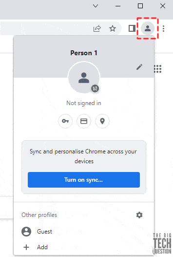 Screenshot showing how to turn on Google Chrome synchronisation