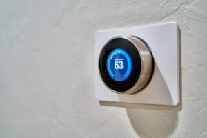 Google Nest thermostat displaying at 63