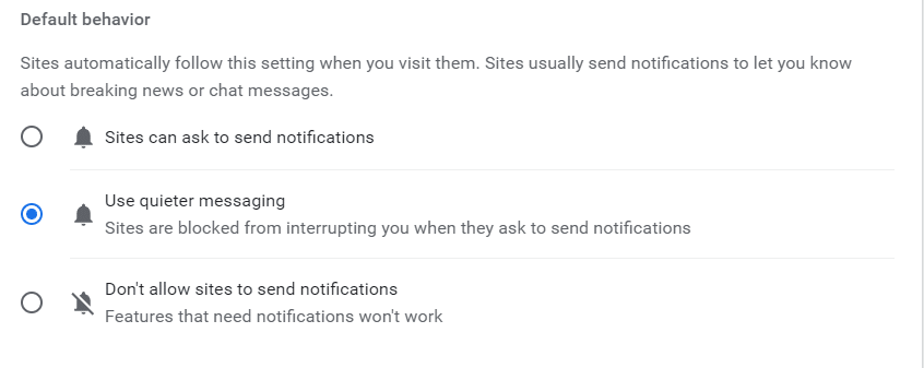Use Quieter Messaging in notifications in Chrome